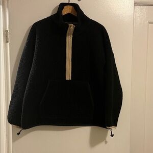 Black Sherpa Quarter-Zip Pullover with Cream Trim